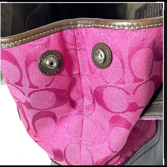 Coach Pink Signature C Canvas Leather Footed Shoulder Bag Handbag - Picture 7 of 14